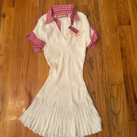 White Dress with Red Gingham Accents - Picture 1 of 2
